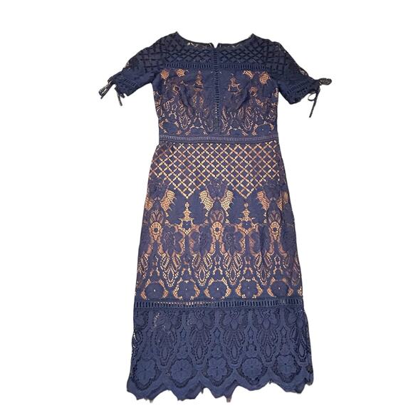 Tadashi Shoji Navy Suma Lace Dress - Size 8 - Picture 13 of 16